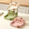Suporte de Tampa de Pote de Porcelana Imitação Gato Fofo de Desenho Animado Rack de Armazenamento de Espátula de Bancada de Mesa Rack de Drenagem de Armazenamento de Colheres de Cozinha