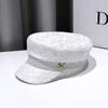 Sombrero de Encaje para Mujer, Gorra de Béisbol de Verano Calada con Visera Grande y Pedrería, Boina Elegante de Primavera y Verano, Sombrero de Copa Plana