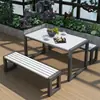 Juego de Mesa y Sillas de Compuesto Madera-Plástico para Exteriores Balcón Patio Ocio Mesa Larga Banco Largo Parque Jardín Terraza Madera-Plástico Anti-Corrosión Mesa y Sillas