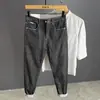 Jeans de Marca de Moda para Hombre Pantalones Tobilleros Delgados Elásticos Estampados Negros Estilo Coreano Ajustados Pierna Estrecha Pantalones Casuales de Moda para Hombre