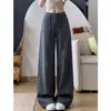 Pantalones Casuales Anchos Grises Oscuros Estilo Americano para Mujer, Novedad Verano 2026 Cintura Alta Sueltos Caída Versátil Delgados Curvos