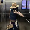 Sombrero de Paja Tejido Hueco Panama Retro Francés Verano Vacaciones Mujer Estilo Old Money Ala Ancha Protector Solar Sombrero Jazz
