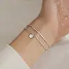 Pulseira de prata de lei 925 com duplo camada da sorte para mulheres, estilo coreano, simples, estilo floresta de estudante, design de nicho minimalista, personalizada para melhores amigas