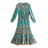 Vestido largo de manga larga con estampado de posicionamiento de rayón para mujer, nuevo estilo europeo y americano, otoño, venta al por mayor