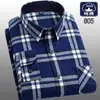 Camisas Masculinas de Manga Longa de Algodão Puro Escovado para Primavera e Outono para Jovens e Meia-Idade Camisas Xadrez Casuais de Algodão Tops Masculinos Plus Size