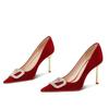 Tacones Altos de Punta con Hebilla de Pedrería para Mujer Otoño 2025 Nuevo Sexy Elegante Gamuza Versátil Zapatos de Aguja Profesionales para Mujer