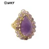 R458 Design de E-commerce Transfronteiriço Europa e América Anel Feminino Grande de Pedra Natural Gota d'Água Enrolado Pedra Tianhe Amethystijo Cravação em Garra