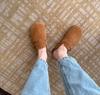 [em estoque] Sapatos Birkenth Famosos na Internet Femininos Sola Grossa Elevados Bokenth Baotou Meio Chinelos Sapatos Slip-on Primavera e Outono