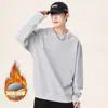 Moletom masculino 100% algodão, novo estilo outono/inverno, forrado com fleece e espessado, camiseta de manga longa, corte solto, camada base quente, blusa masculina, moderna