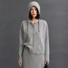 2025 Novo Outono e Inverno Feminino Curto Cashmere Liso Fileira Única Fecho Manual Manga Longa Tops Tricots