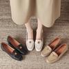 Sapatos vintage de couro macio com salto grosso e camada única femininos 2025 Novo estilo sem cadarço Sapatos franceses leves de couro com sola macia Sapatos femininos elegantes da moda