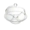 Prato para Bolo com Pé e Tampa de Pérolas 25cm x 23.5cm Cristal - Wolff