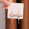 Pendientes Étnicos de País de las Maravillas con Temperamento Retro, Pendientes Personalizados Huecos Geométricos con Forma de Abanico y Borlas, Pinza para Oreja Larga, Pendientes para Mujer