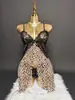 Nueva Lencería Sexy con Estampado de Leopardo Conjunto de Dos Piezas con Liguero Falda Larga Malla Sexy Transparente Camisón Comercio Exterior Amazon