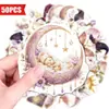 Novo Produto Compra Direta Transfronteiriça: 50 Peças de Adesivos Criativos com Bebês Fofos Dormindo Sob a Luz Roxa da Lua, Decorações Florais Macias de Estrela e Lua dos Sonhos, Adesivos Estilo Conto de Fadas