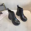 Botas Martin para Mujer 2023 Otoño e Invierno Nuevo Estilo Sueltas con Cordones Botas de Piel Suela Gruesa Media Caña Casual Retro Zapatos de Wenzhou con Tacones Gruesos