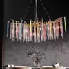 Publicación de venta directa lámpara de araña de cristal de lujo ligero posmoderna lámpara creativa francesa para sala de estar lámpara de araña de barra de hielo de color para dormitorio comedor