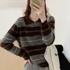 Suéter de Forro Polar Oso Miel Cuello Alto Rayado para Mujer 2026 Otoño/Invierno Nuevo Holgado Adelgazante Rejuvenecedor Suave y Pegajoso Top de Punto