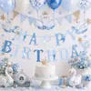 Faixa de aniversário temática de gelo e neve transfronteiriça com elementos de coroa e cisne, decorações suspensas espirais, toppers de bolo e enfeites