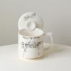 Taza de Oficina de Porcelana Blanca Moji con Tinta Pintada a Mano de Bambú con Tapa Taza de Té de Cerámica Taza de Agua Personal para Oficina y Hogar