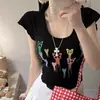 5102 # Verão Novo Estilo Doce Design de Estampa de Borboleta Camiseta Curta Slim Fit Peça Única Feminina com Bojo