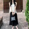 Saia Midi Elegante com Franjas Cauda de Peixe Lickysen para Mulheres, Saia Preta Slimming de Cintura Alta para o Verão