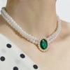 Corea del Sur simple retro elegante elegante perla diamante doble capa con cuentas versátil francés collar clavícula aretes traje