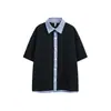 Cardigan Suéter Casual Solto Versátil Estilo College Manga Curta Masculino Falso Duas Peças Top de Verão Ht1012