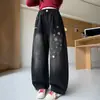 Pantalones Anchos Nuevos para Niños Mayores, Temporada Primavera y Otoño 2026, Jeans Versátiles Estilo Coreano, Pantalones Rectos Bordados de Moda para Niñas