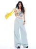 Jeans Vintage de Corte Reto, Calça Larga de Comprimento até o Chão, Calça Longa Larga Solta Estilo Americano Feminina, Fashionável e Tendência para o Dia a Dia