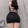 Super picante profundo v halter um- peça saia hip ins estilo sexy das mulheres pijamas uniforme tentação camisola de seda preta lingerie sexy