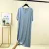 Vestido t-shirt de manga curta com decote V para o verão, novo vestido longo modal fino solto modelador, vestido longo liso plus size feminino
