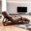 Nova Chaise Longue Estilo Chinês Noz Preta Norte-Americana Estilo Ming Couro Genuíno com Estética Estilo Song, Reclinável de Luxo Leve para Sala de Estar Pousada