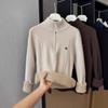 Gola alta espessada gola semiaberta zíper suéter de gola alta de veludo peça única feminino inverno novo top suéter com forro de fleece