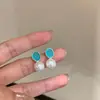 Pendientes Ovalados Azules de Perla con Sal Marina Estilo Francés para Mujer, Diseño de Nicho, Gama Alta, Lujo Ligero, Pendientes Versátiles
