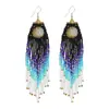 Pendientes de Borla Larga Coloridos con Flores de Luna de Cuentas de Arroz Hechos a Mano de Venta Caliente Transfronteriza Gancho de Oreja Bohemio Europeo y Americano para Mujeres