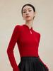 Suéter de Punto Abotonado Ed Estilo Chino Nuevo de Seda y Lana para Mujer, Otoño e Invierno, Calado de Punto Fino, Capa Base Ajustada