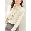 Foto Real de Camisa de Manga Larga para Mujer, Nueva Camisa de Moda Primavera 2026 con Lazo, Estilo Primavera y Otoño, Top Elegante de Cuello Suelto