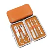Conjunto de 7 peças para aparar unhas, ferramentas de manicure em cores doces, conjunto de presente com logotipo impresso personalizado, conjunto de 7 peças para aparar unhas