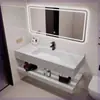 Mueble de baño sin juntas color pizarra con lavabo de cerámica de doble capa integrado, lavabo estilo hotel, lavabo de baño