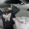Ins Super Popular 2025 Novo Tendência Solto Estilo Coreano Comprimento Médio Refletivo Borboleta Camiseta Manga Curta Feminino Par Roupa Top
