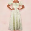 Vestido Feminino Amazon Wish 2025 Novo Estampado Estilo Francês Floral Fresco Sem Costas Ajustado Sem Alças Fenda