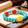 Pulseira de Contas Redondas Turquesa de Alta Qualidade, Círculo Único, Contas de Oração Vintage Estilo Chinês para Homens e Mulheres