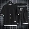 Traje casual de punto gofre para hombre, conjunto de camiseta casual de manga corta holgada de verano para hombre combinado con shorts deportivos elegantes/pieza