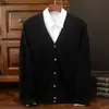 Novo Cardigã de Tricô 100% Lã para Primavera e Outono Masculino, Gola V Manga Longa Estilo Coreano Solto Cor Sólida Jaqueta, Suéter Versátil Tendência