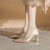 Zapatos Planos de Tacón Grueso y Punta Fina Jingang H8096/H6096 para Mujer 2025 Nuevo Otoño Suela Suave Zapatos de Boda Zapatos de Novia para Mujer
