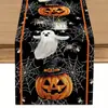 Toalha de mesa de Halloween transfronteiriça com estampa de caveira e morcego, banner de toalha de mesa para decoração de festa de feriado para sala de jantar interna