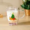 Taza de Vidrio de Doble Capa con Muñeco de Nieve de Papá Noel Borosilicato Alto Resistente al Calor Transparente Vaso de Agua Taza de Oficina para el Hogar Venta al por Mayor