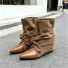 Botines de tobillo puntiagudos con lazo retro para mujer, nueva colección de otoño 2026, diseño patchwork, suela plana, efecto adelgazante, botines individuales estilo western