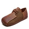 Shanghai Jiejie Otoño e Invierno Nuevos Zapatos Retro con Cordones Delanteros para Cuatro Estaciones de una Sola Capa Estilo Mori, Zapatos de Mujer de Cuero Cómodos y Combinables con Cabeza Cuadrada